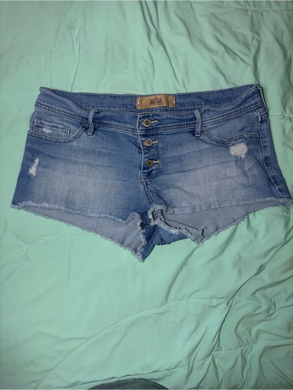 Hollister Light Blue Distressed Denim Shorties